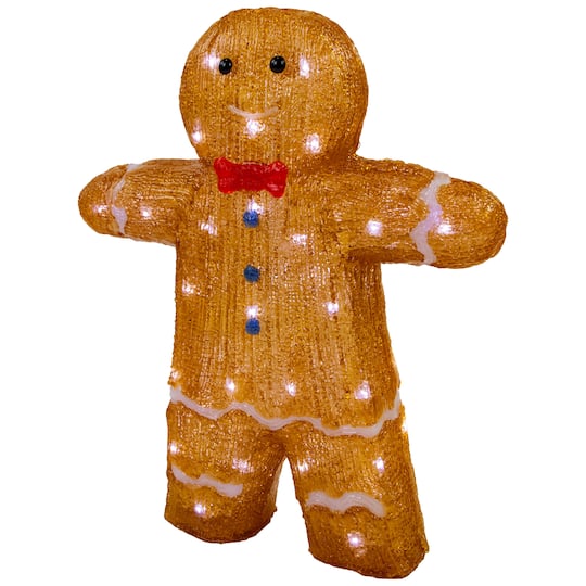 16" LED Lighted Acrylic Gingerbread Man with Bow Tie Christmas Decoration